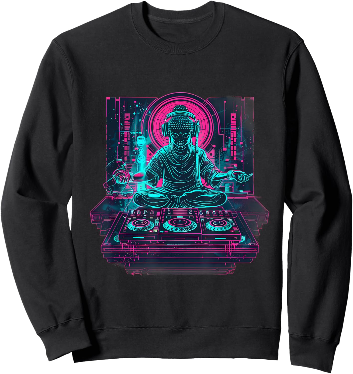 Buddha DJ House Meditation Buddhism Turntable DJ Buddha Sweatshirt - Sweatshirt | Black