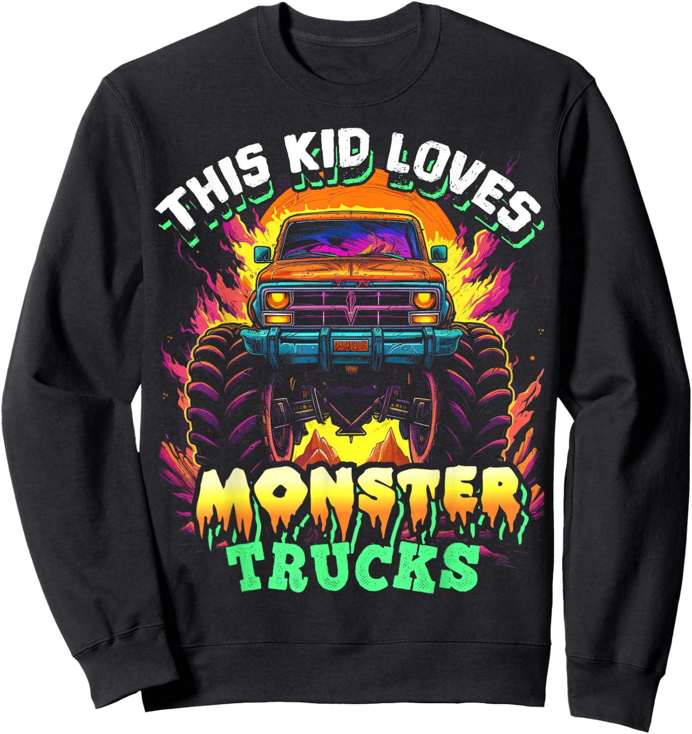 Monster Truck for Toddlers, Kids Monster Truck Vintage Retro Sweatshirt - Sweatshirt | Black