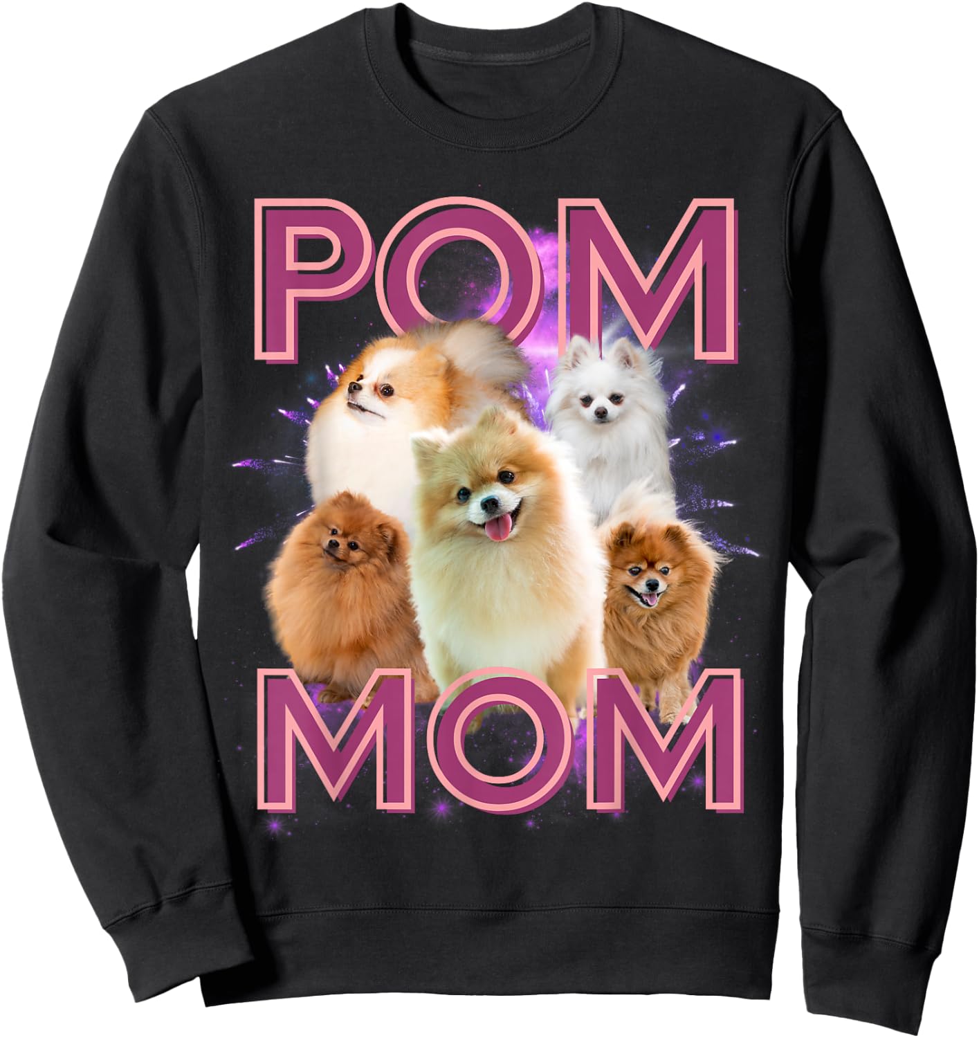 Pom Mom Pomeranian Dog Retro Bootleg Sweatshirt - Sweatshirt | Black