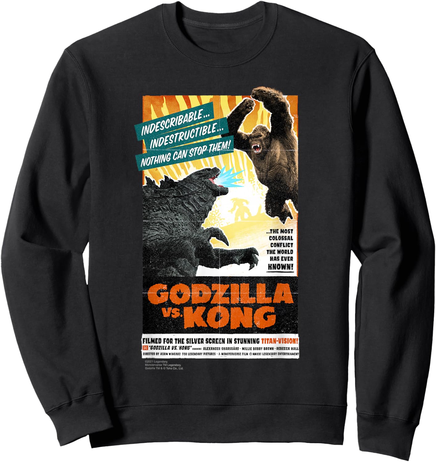 Monsterverse Godzilla vs Kong - Titan-Vision Retro Poster Adults Kids Black Short Sleeve Sweatshirt - Sweatshirt | Black