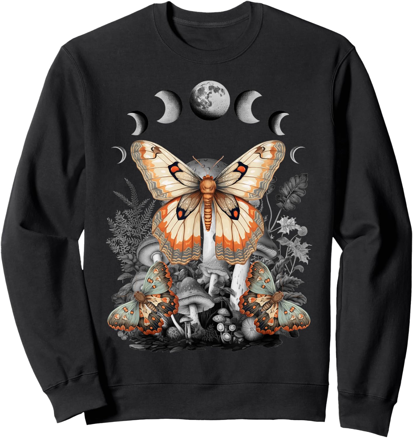 Fairycore Fairy Butterfly Moth Grunge Mushroom Y2K Aesthetic Sweatshirt - Sweatshirt | Black