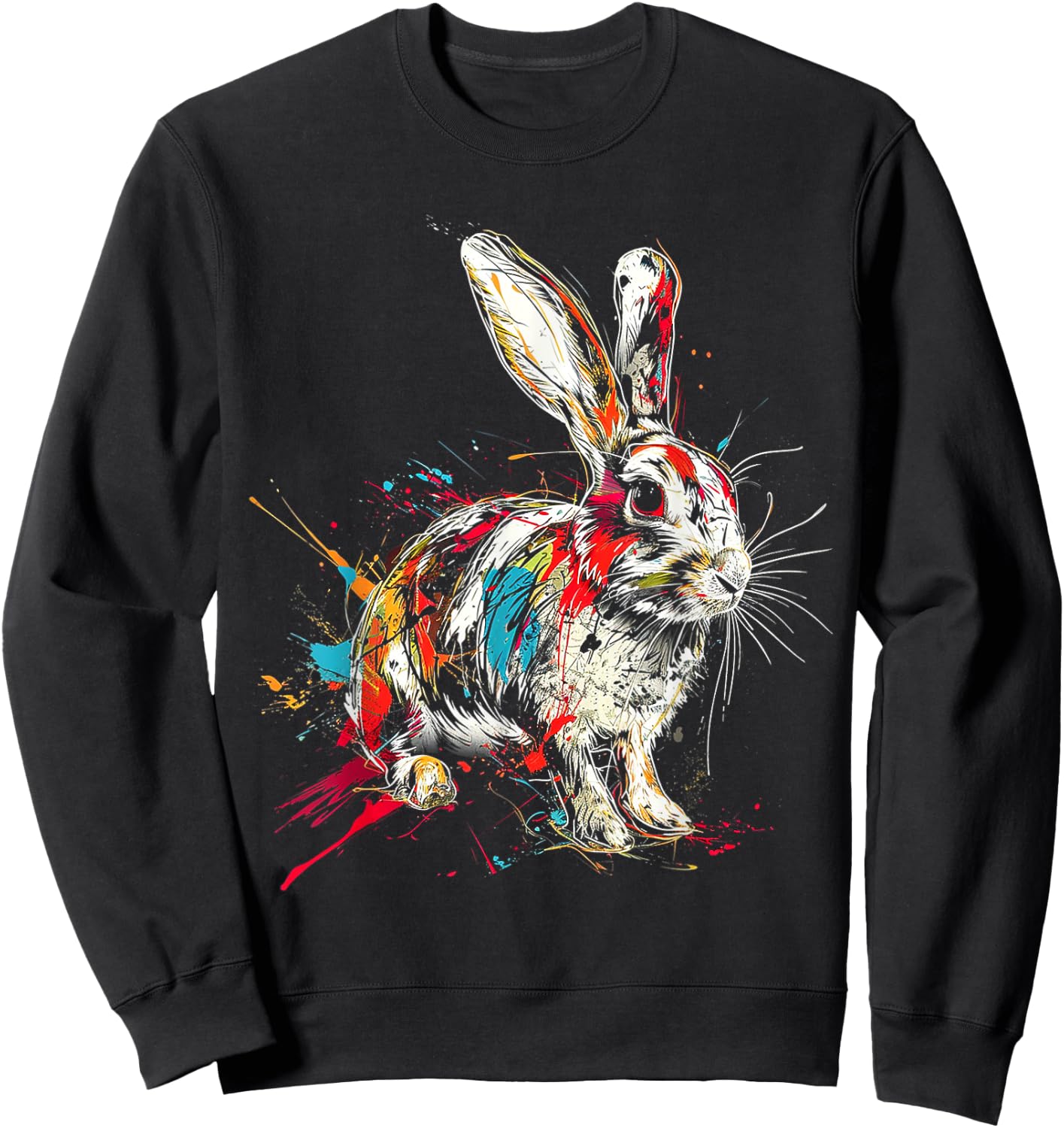 Rabbit Colorful Animal Graphic Art Rabbit Sweatshirt - Sweatshirt | Black