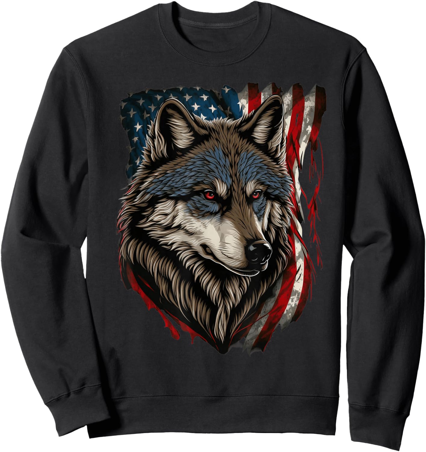 Wolf Outfit Patriotic Wolves 4th Of July USA American Flag Sweatshirt - Sweatshirt | Black