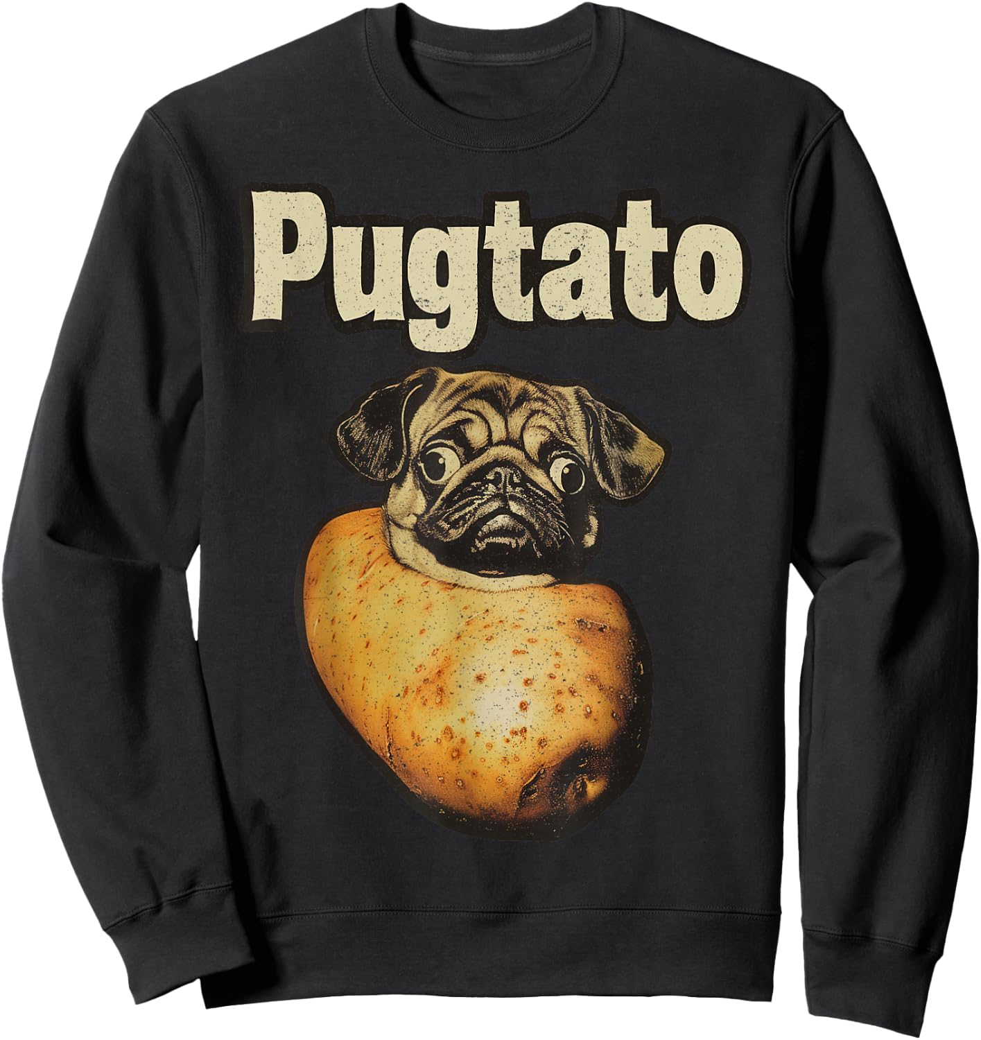 Pugtato Potato Pug Retro – Pun Funny Dog Sweatshirt - Sweatshirt | Black
