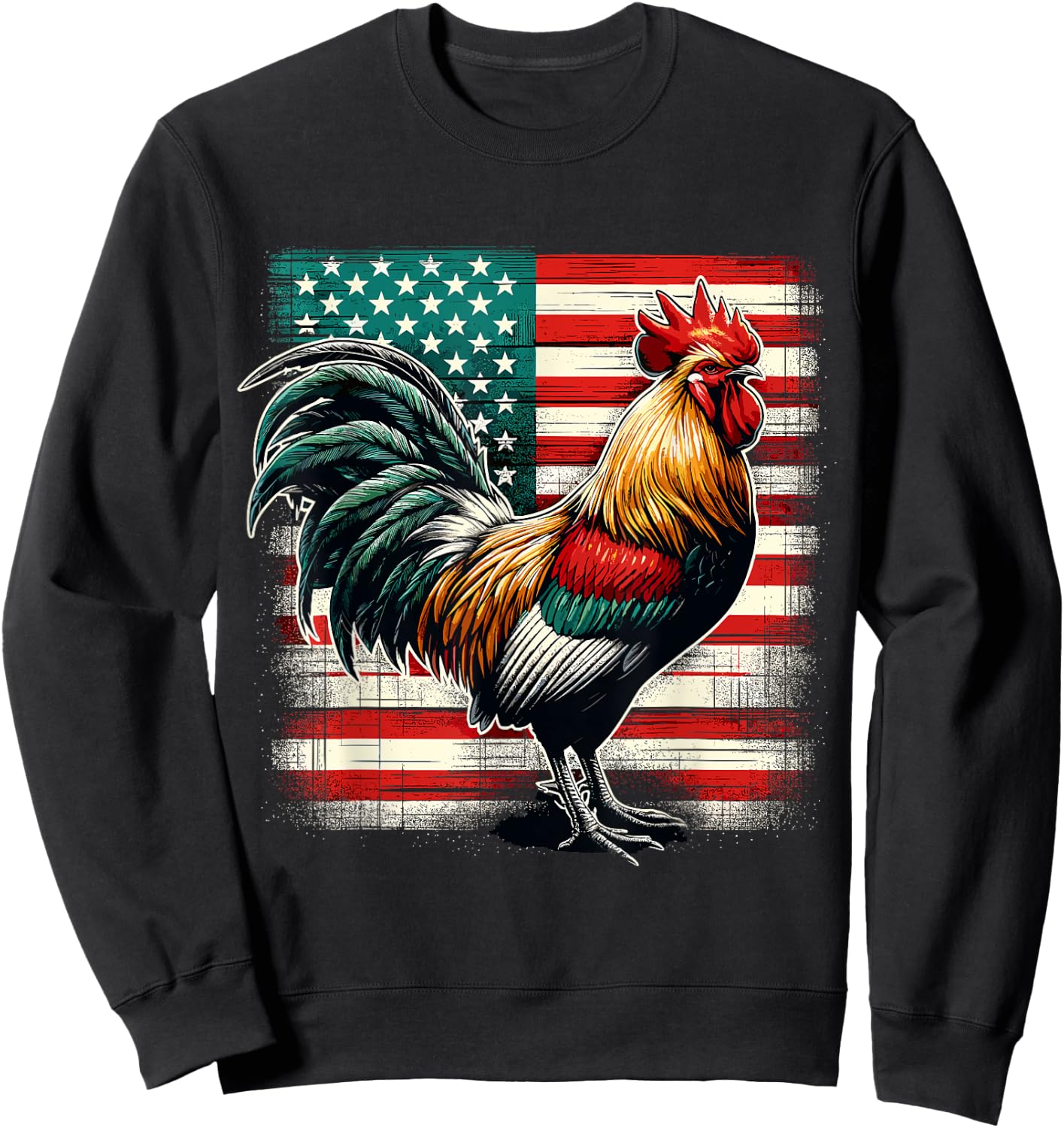 Patriotic Rooster USA Flag Chicken Farmer Sweatshirt - Sweatshirt | Black