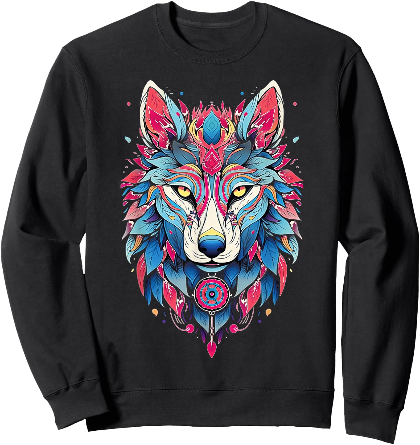 Native American Boho Wolf Splash Art Animal Face Wolf Sweatshirt - Sweatshirt | Black