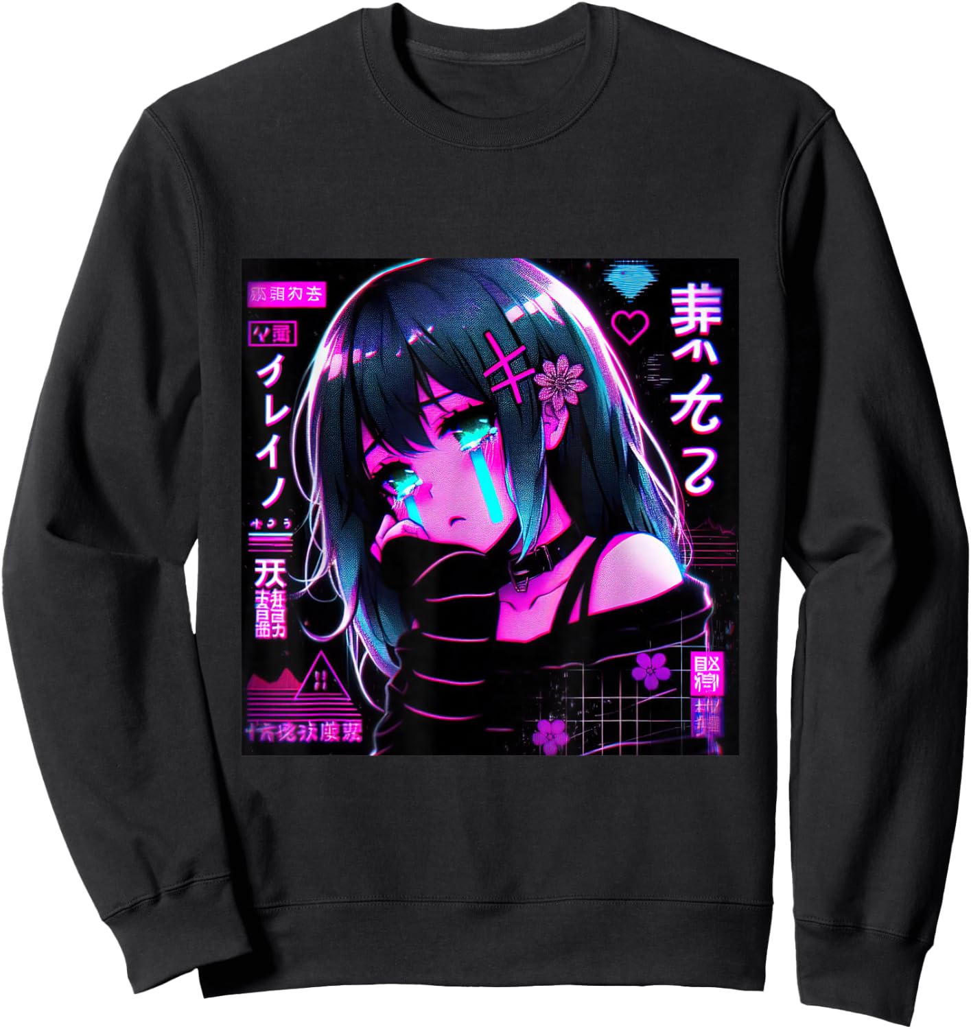 Vaporwave Anime Girl Japanese Aesthetic Anime Otaku Sweatshirt - Sweatshirt | Black