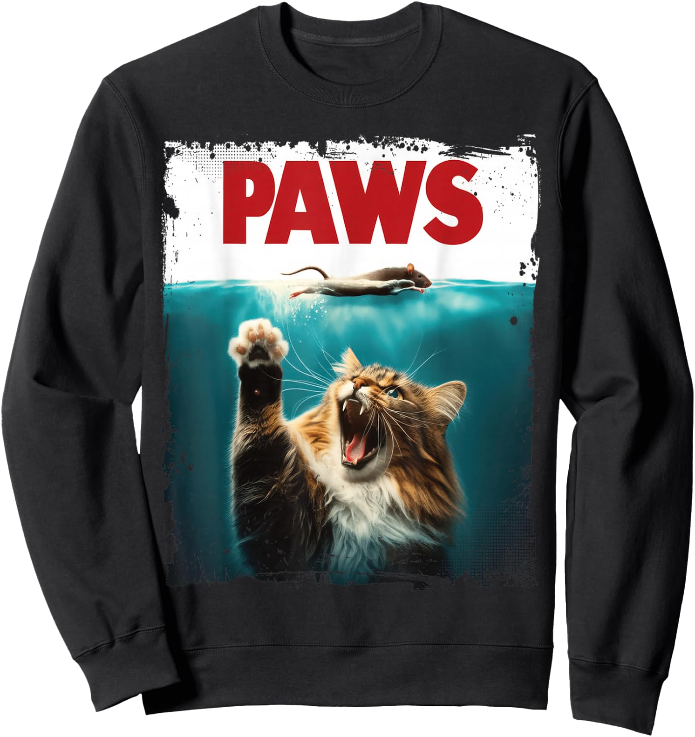 Humorous Paws Parody Cat Mouse for Cat Lover Cat Mom Cat Dad Sweatshirt - Sweatshirt | Black