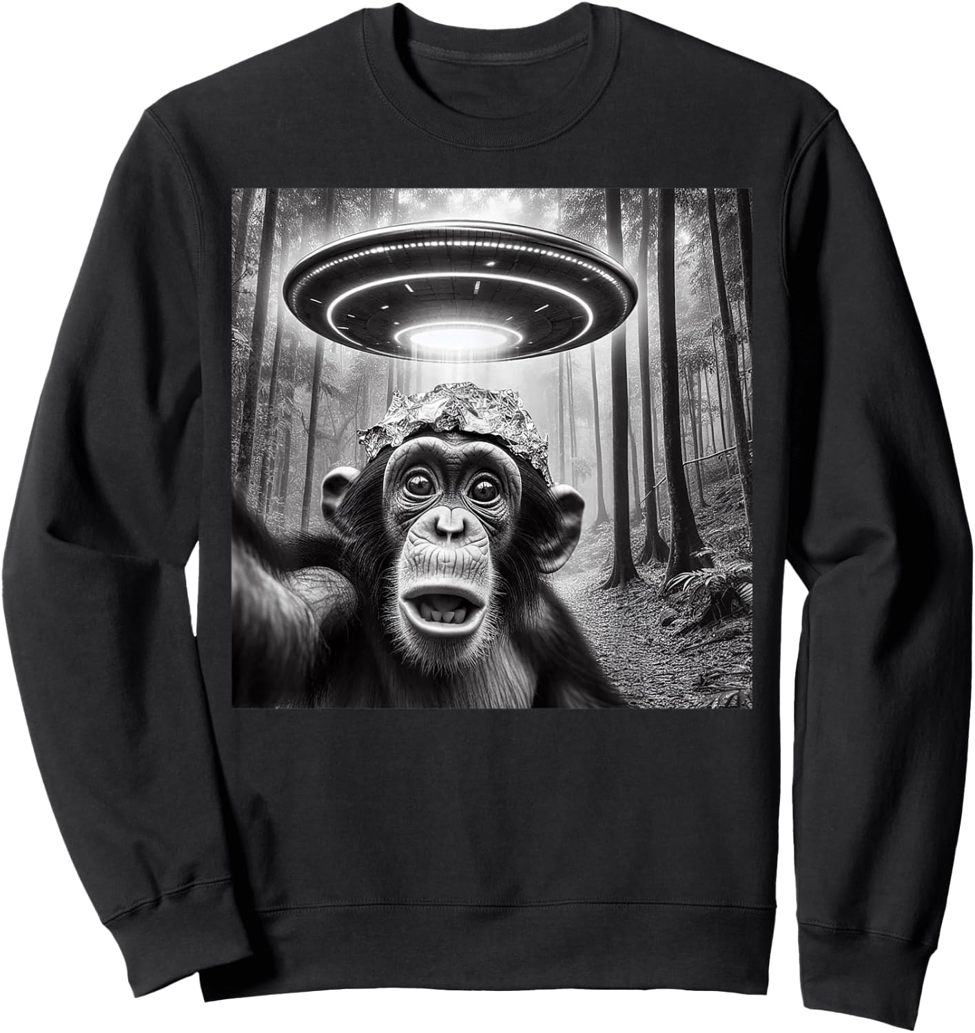 Funny Alien Abduction Meme UFO Monkey Encounter Ape Selfie Sweatshirt - Sweatshirt | Black