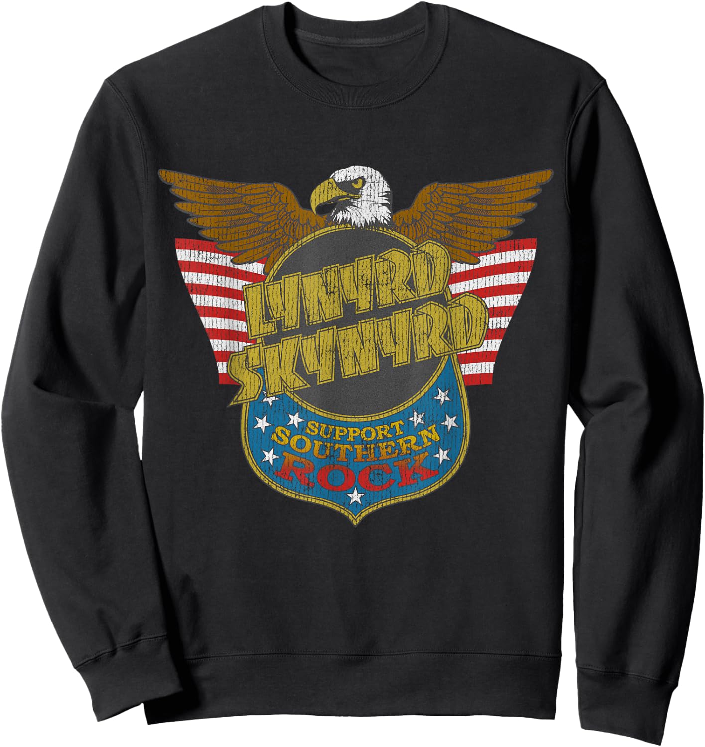 Lynyrd Skynyrd Eagle Support Badge US Flag 70s Southern Rock Sweatshirt - Sweatshirt | Black