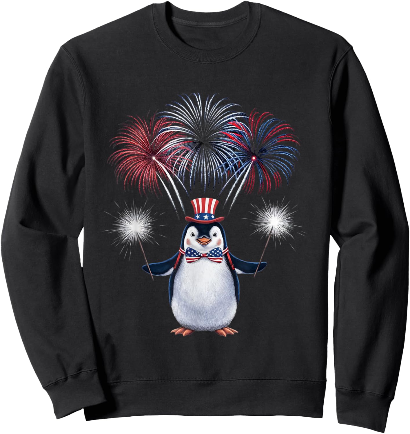 US Flag Penguin 4th Of July Patriotic Penguin Men Women Kids Sweatshirt - Sweatshirt | Black
