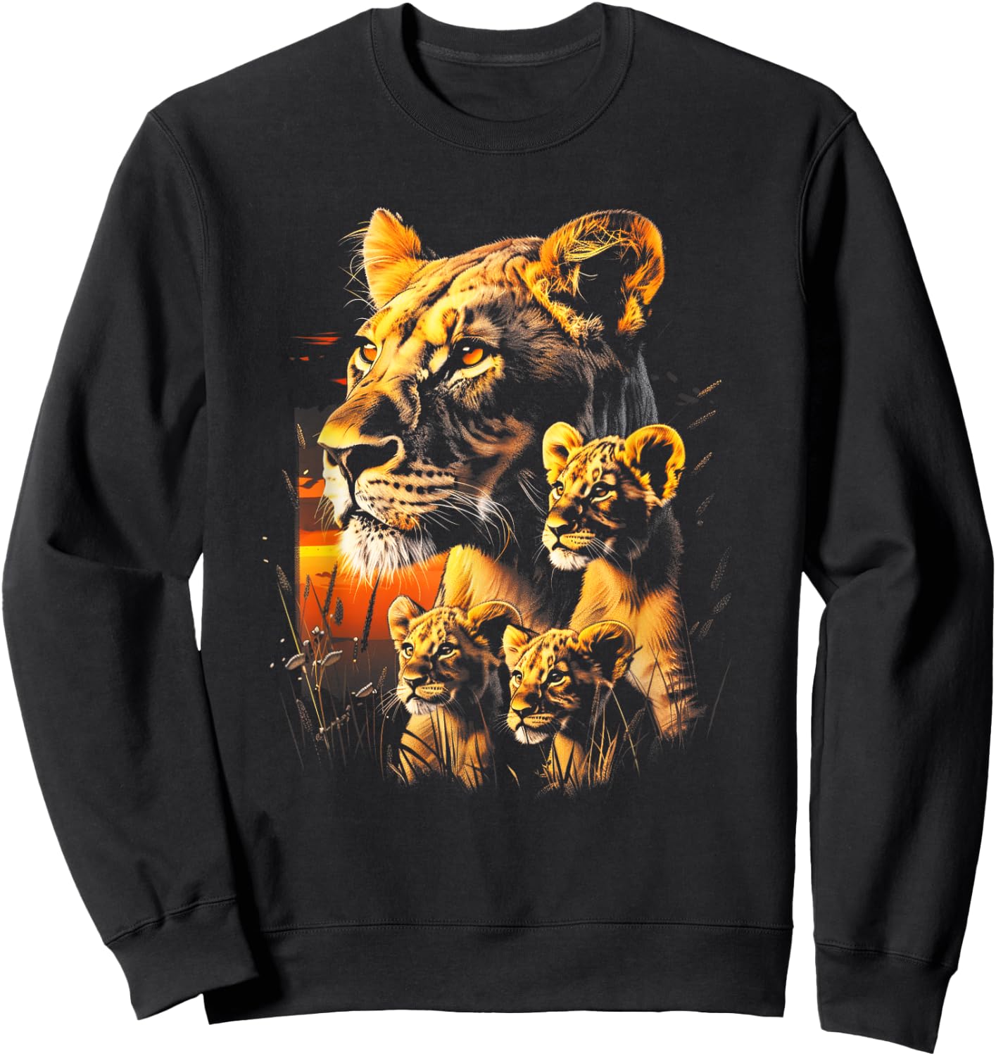 Lioness Cubs African Sunset Lion family Lion cubs Sweatshirt - Sweatshirt | Black