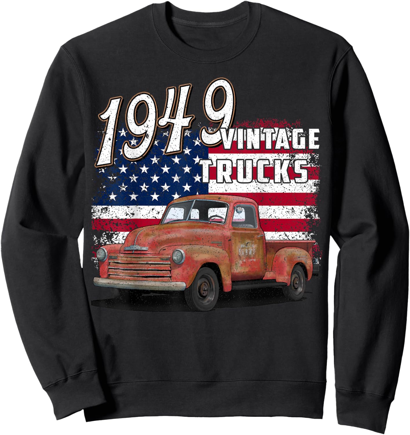 1949 49 Truck Classic Car 1940s Vintage American Flag Sweatshirt - Sweatshirt | Black