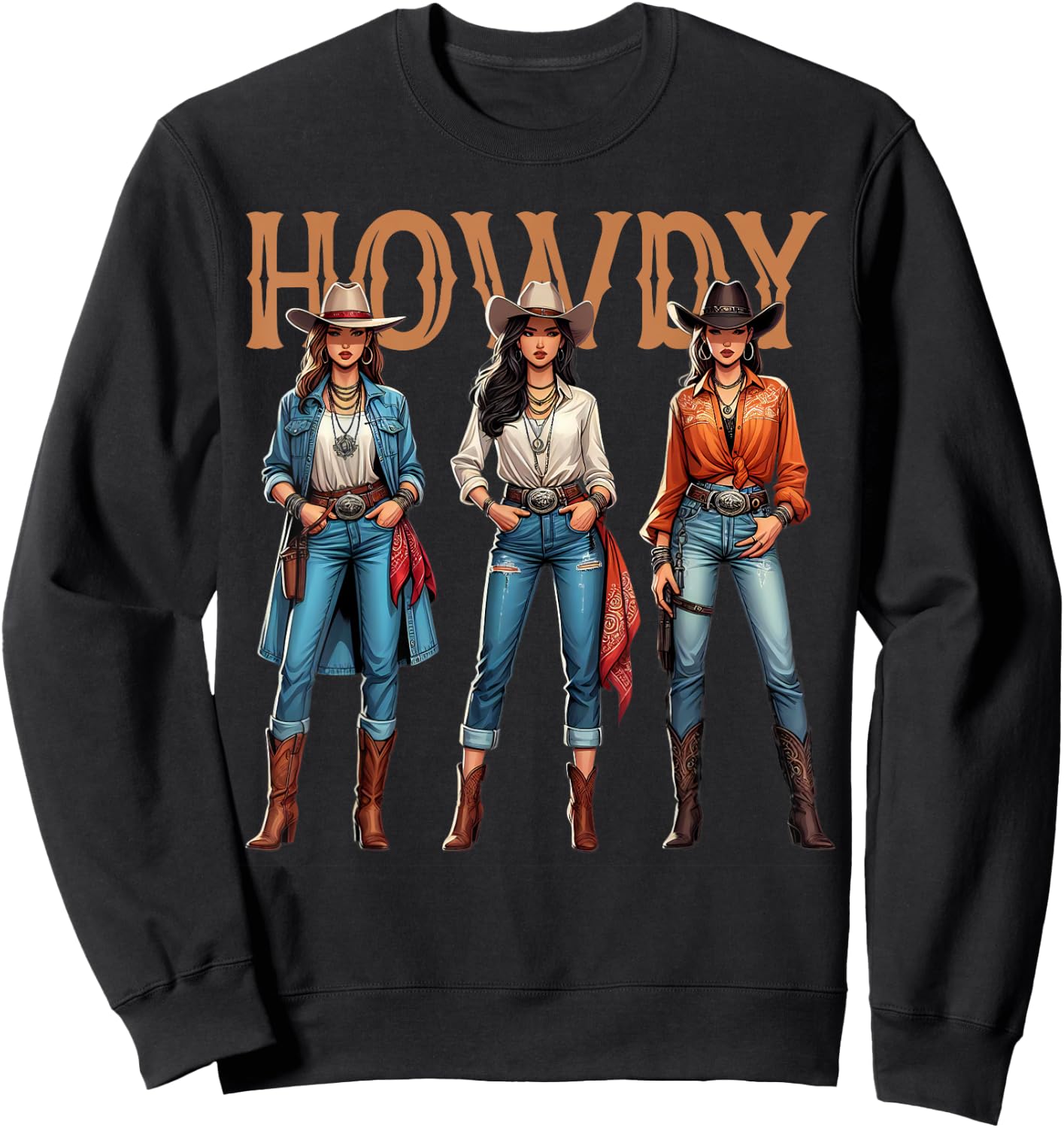 Women Western Cowgirl Rodeo Melanin History Texas Sweatshirt - Sweatshirt | Black