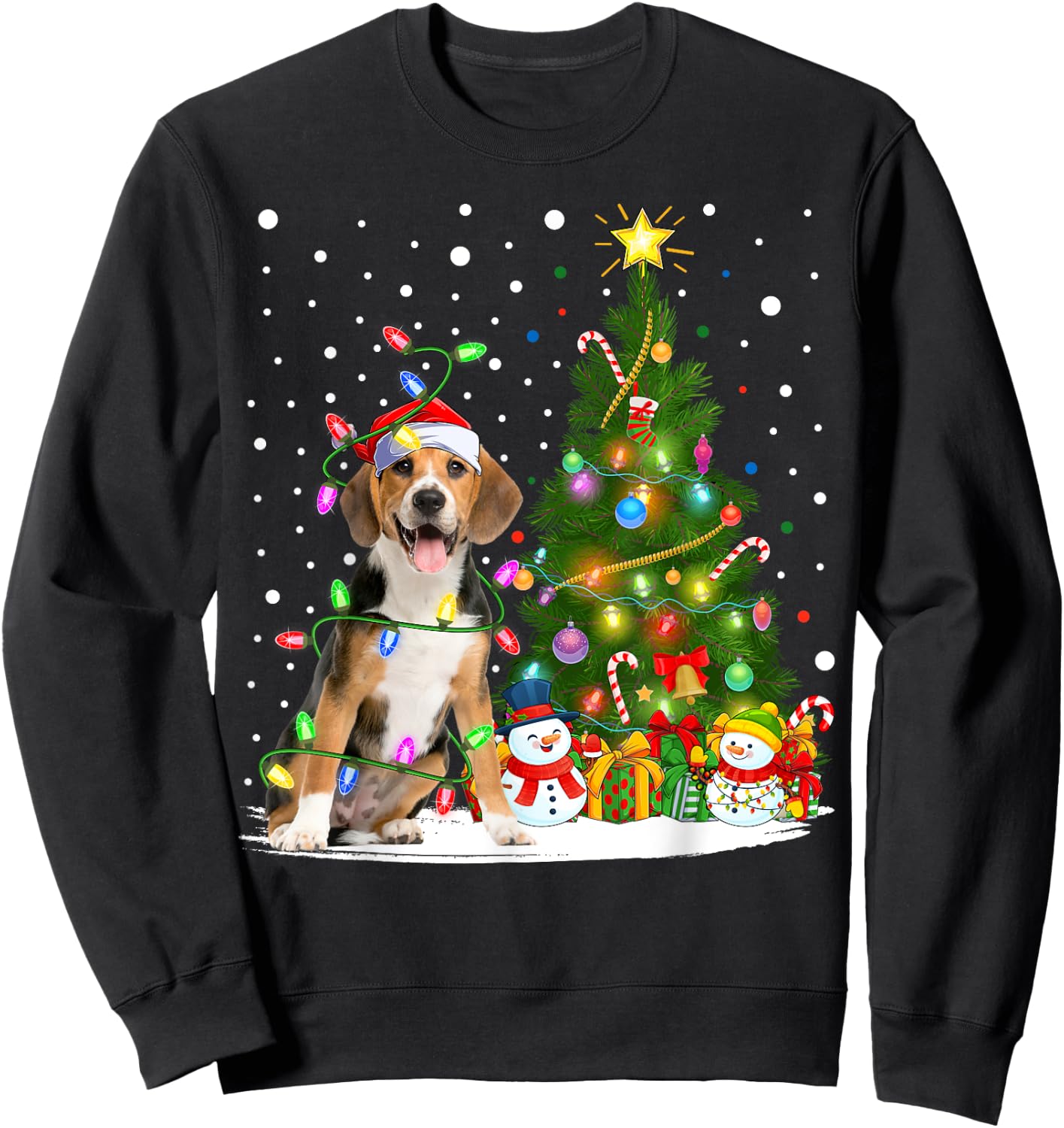 Santa Beagle Dog Xmas Tree Lighting Beagle Christmas Men Women Kids Sweatshirt - Sweatshirt | Black