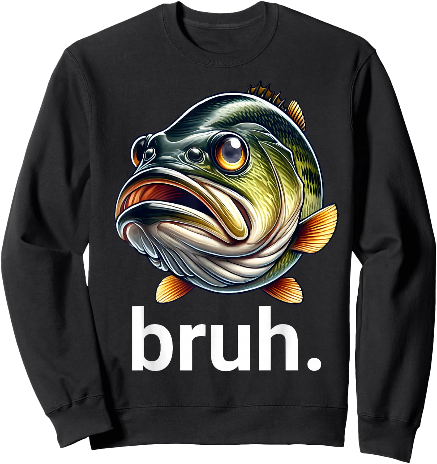 Bruh Fishing Boys Funny Fisherman Kids Bass Fish Saying Sweatshirt - Sweatshirt | Black