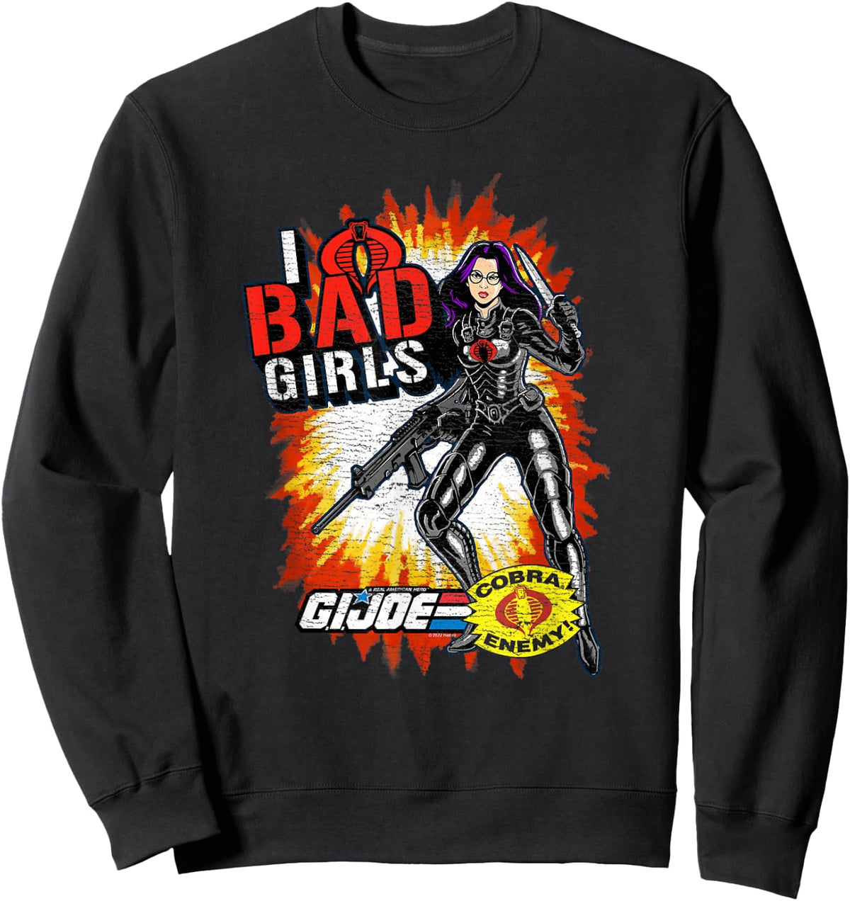 G.I. Joe I Heart Bad Girls Baroness Distressed Action Poster Sweatshirt - Sweatshirt | Black