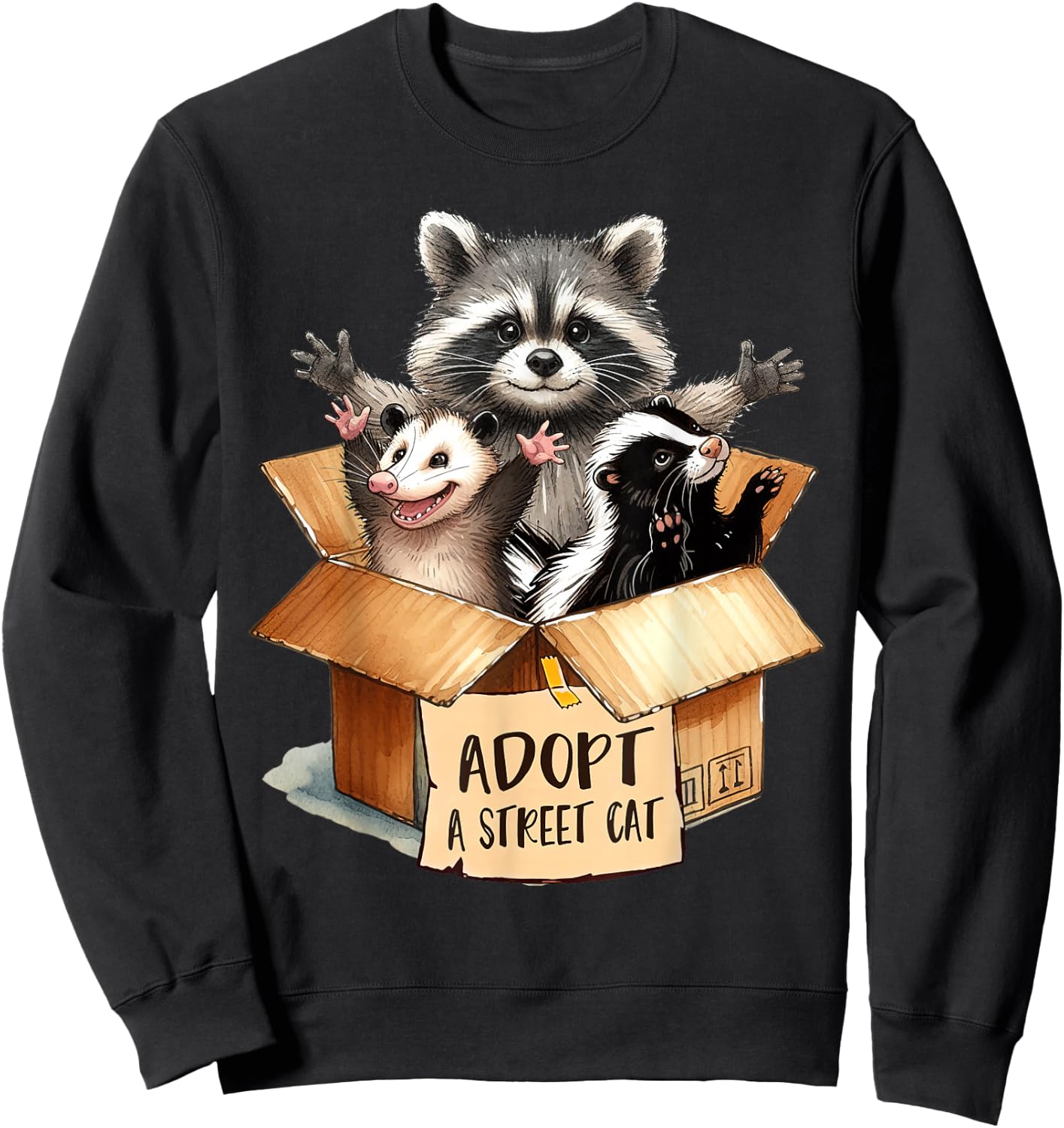 Team Trash Opossum Racoon Skunk Lover Adopt A Street Cat Sweatshirt - Sweatshirt | Black