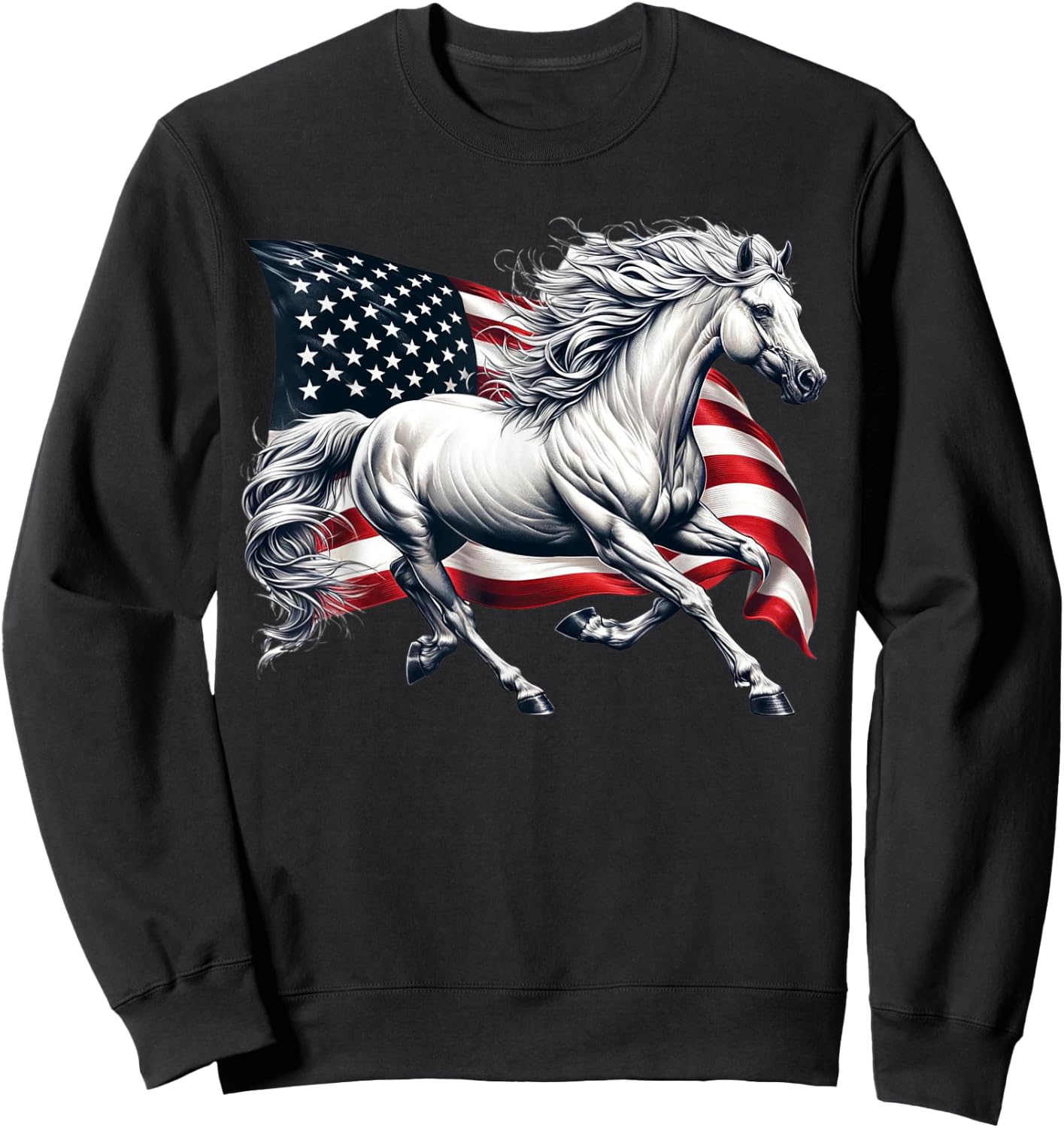 American Flag Patriotic Horse Horseback Riding Farm Sweatshirt - Sweatshirt | Black