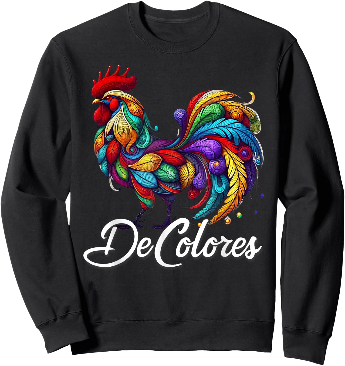 DeColores Cursillo Rainbow Rooster Catholic Sweatshirt - Sweatshirt | Black