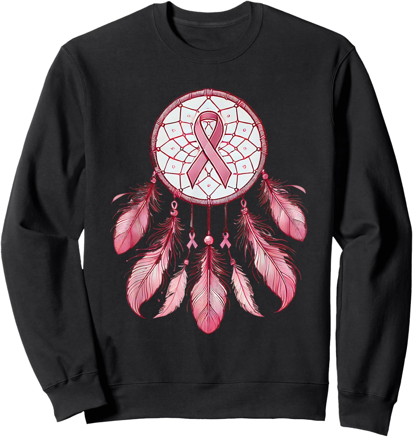 Pink Ribbon Native Indian DreamCatcher Art Breast Cancer Sweatshirt - Sweatshirt | Black