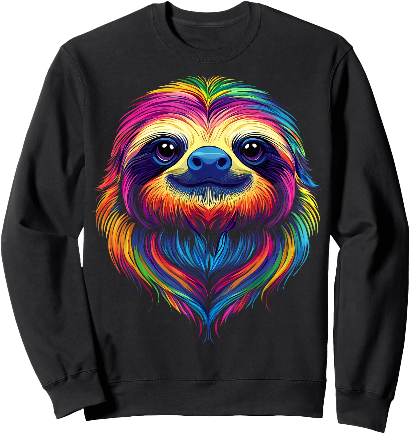 Colorful Sloth Face Cute Rainforest Jungle Animals Black Sweatshirt - Sweatshirt | Black