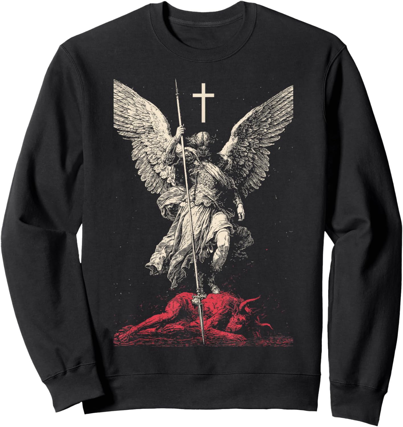 Saint Michael Archangel Urban Streetwear Heavy Metal Y2K Sweatshirt - Sweatshirt | Black