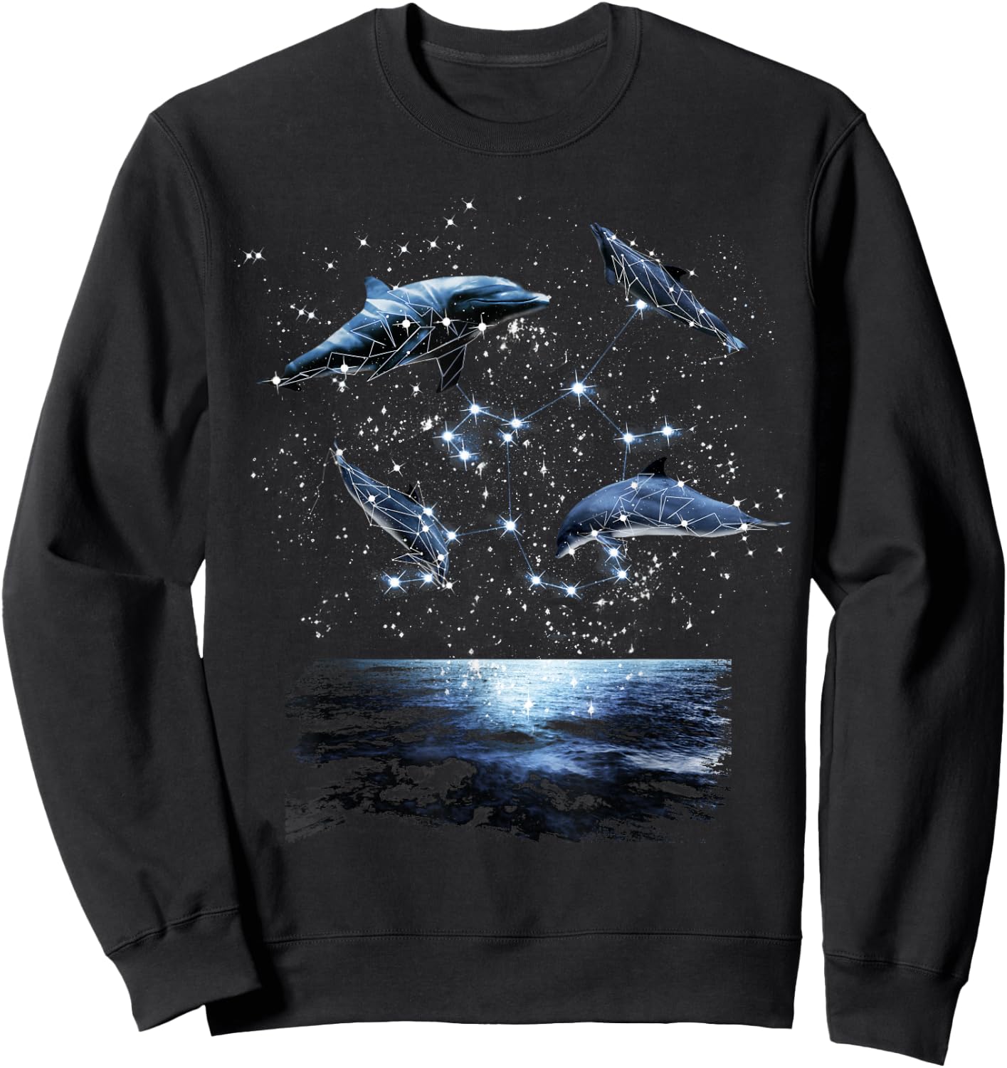 Constellations Dolphin, Celestial Space Galaxy Dolphins Sweatshirt - Sweatshirt | Black