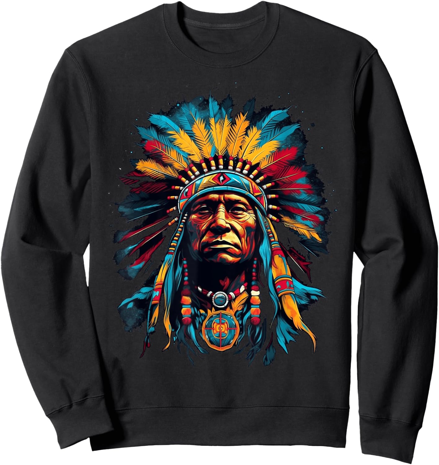 Native American Indian Headdress Traditional Art Men Women Sweatshirt - Sweatshirt | Black