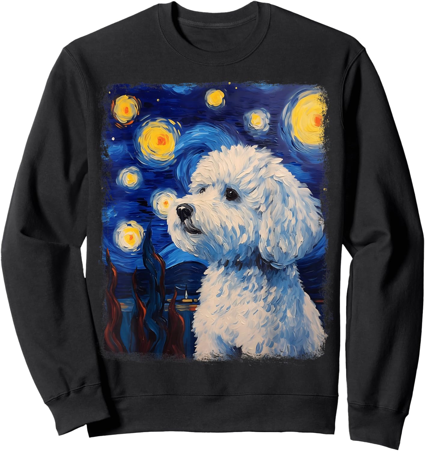 Bichon Frise Dog Starry Night Painting Sweatshirt - Sweatshirt | Black