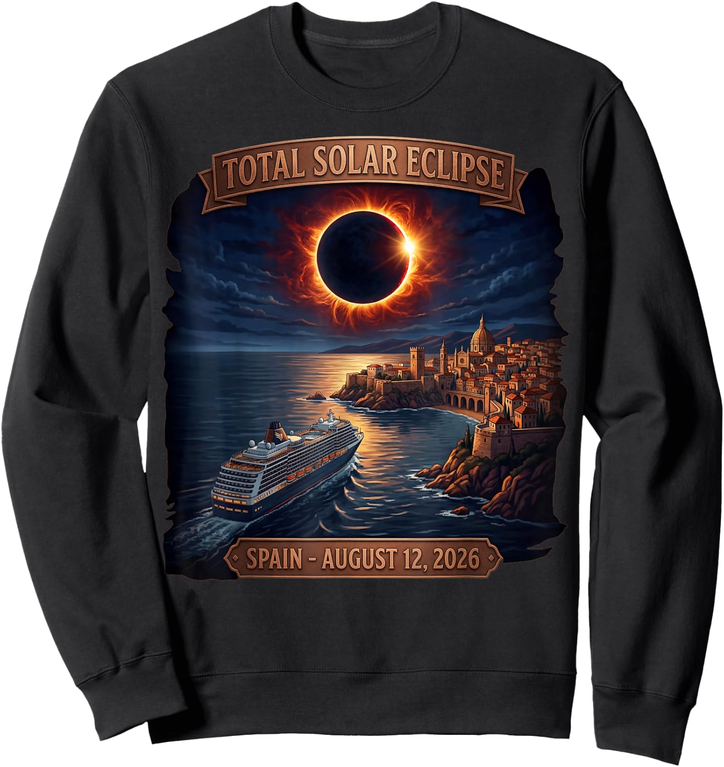 Spain Total Solar Eclipse 2026 Cruise Matching Family Sweatshirt - Sweatshirt | Black