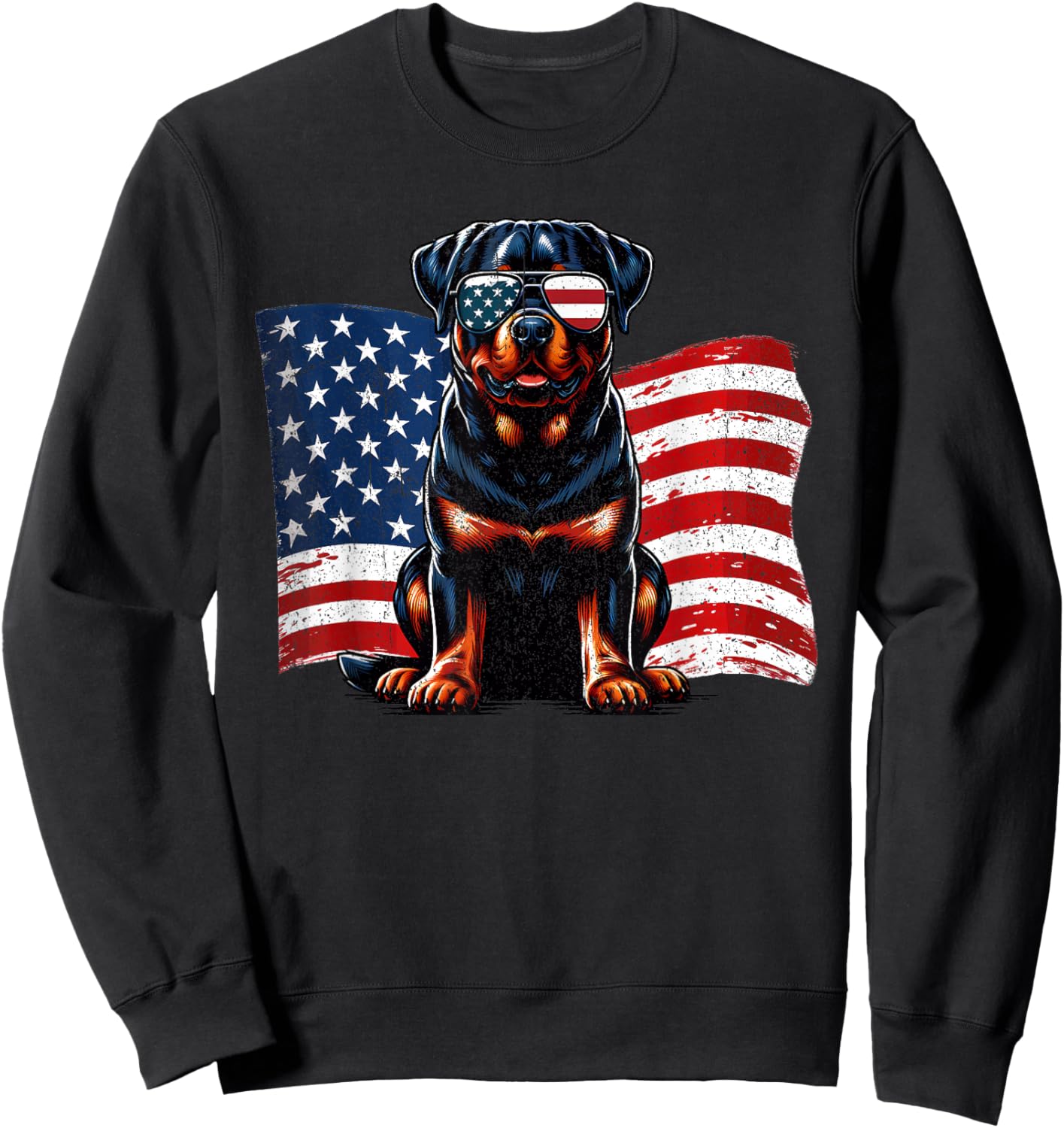 Vintage Rottweiler Dogs American Flag Sunglasses Patriotic Sweatshirt - Sweatshirt | Black