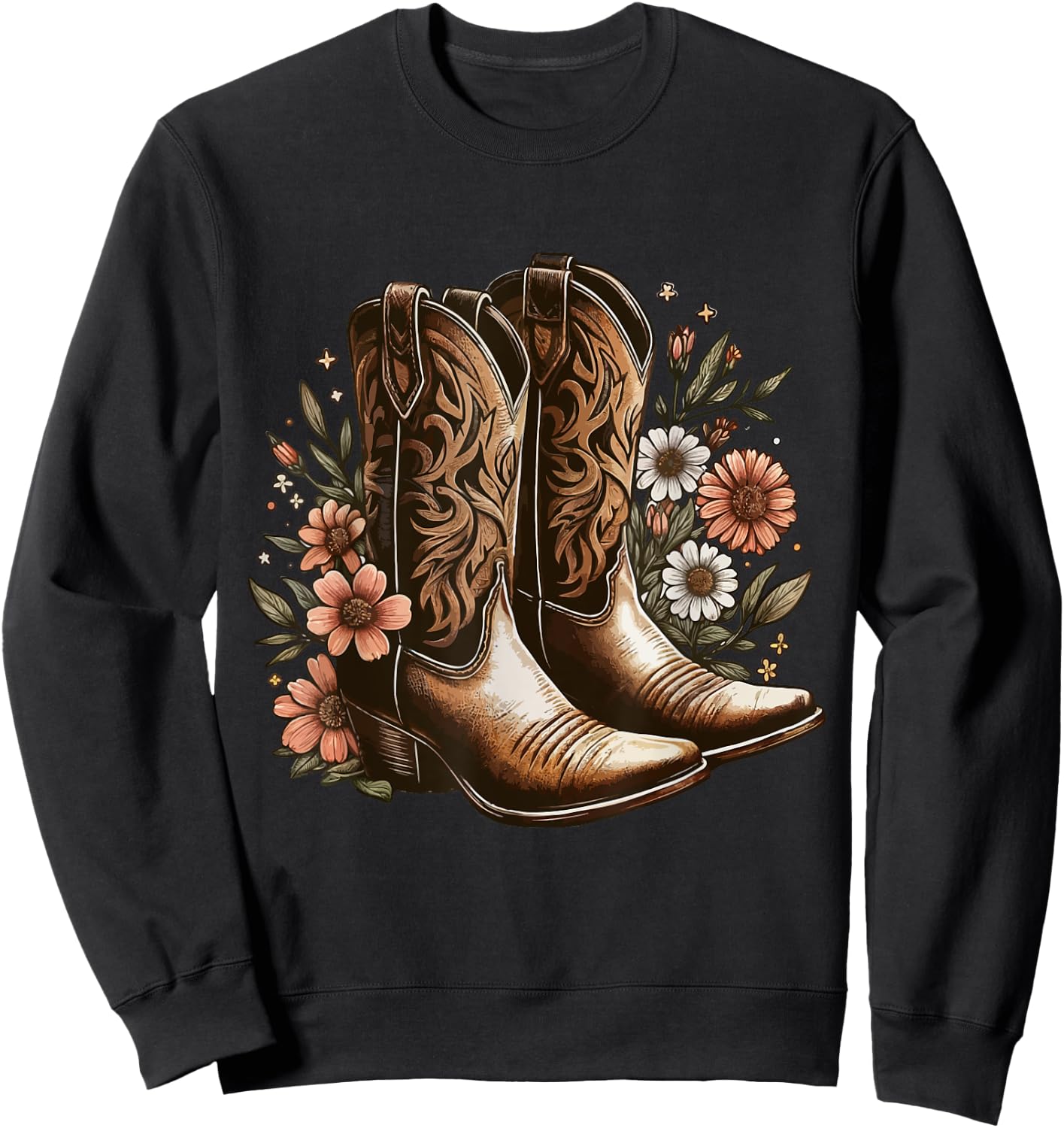 Retro vintage Cowgirl Boots Western Country Concert Boots Sweatshirt - Sweatshirt | Black