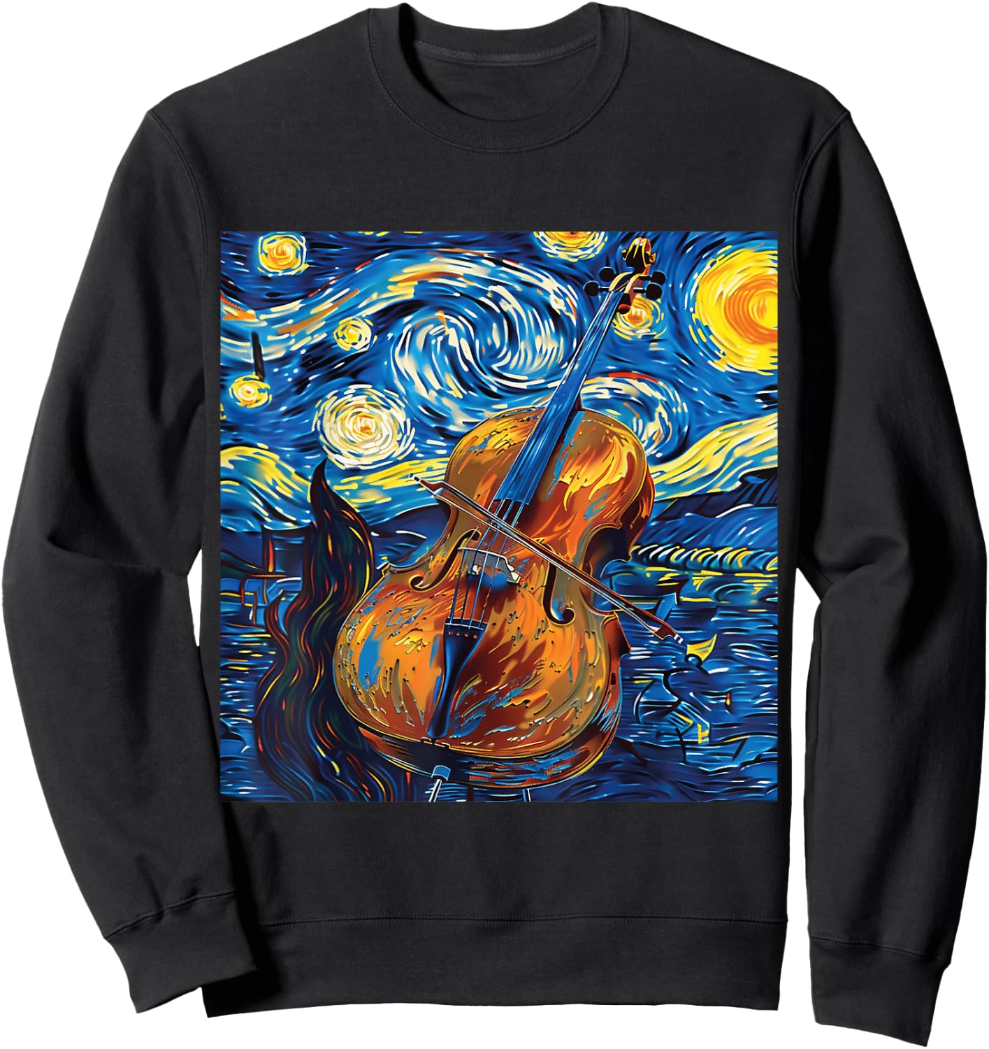 Cello Art Style Starry Sky Night Swing Music Sweatshirt - Sweatshirt | Black