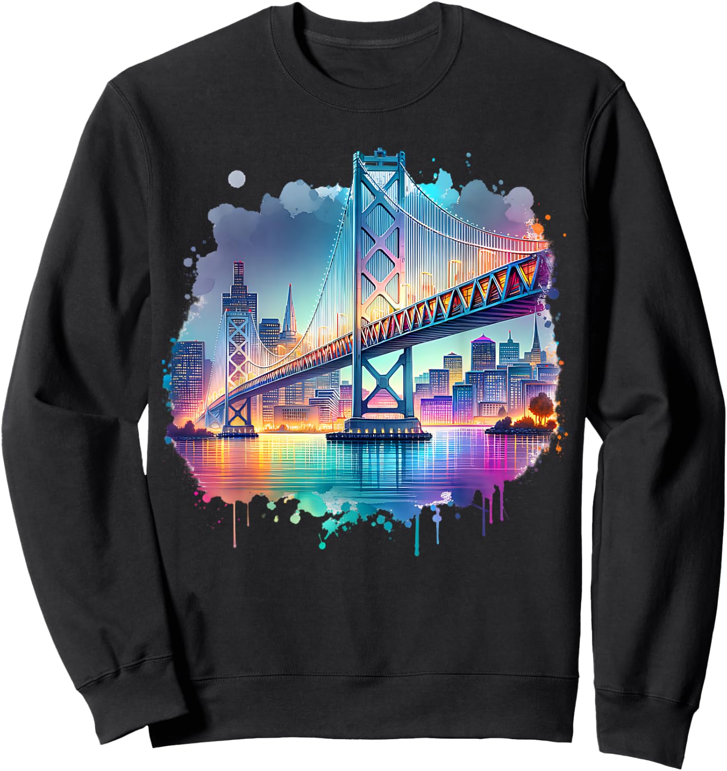 Oakland Town California Port Oakland Bay Bridge Watercolor Sweatshirt - Sweatshirt | Black