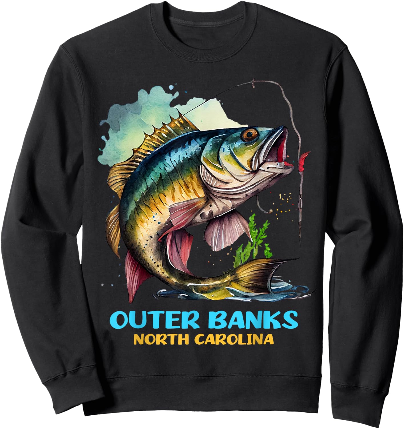 Outer Banks North Carolina Fisher Flyfishing Flyfisher Trip Sweatshirt - Sweatshirt | Black