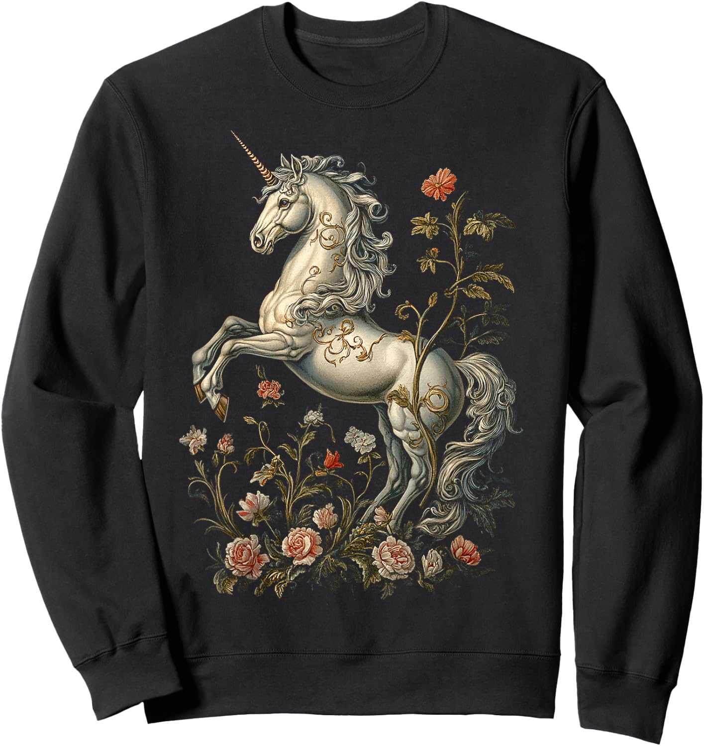 Unicorn Mythical Motif Fantasy Art Unicorn Sweatshirt - Sweatshirt | Black
