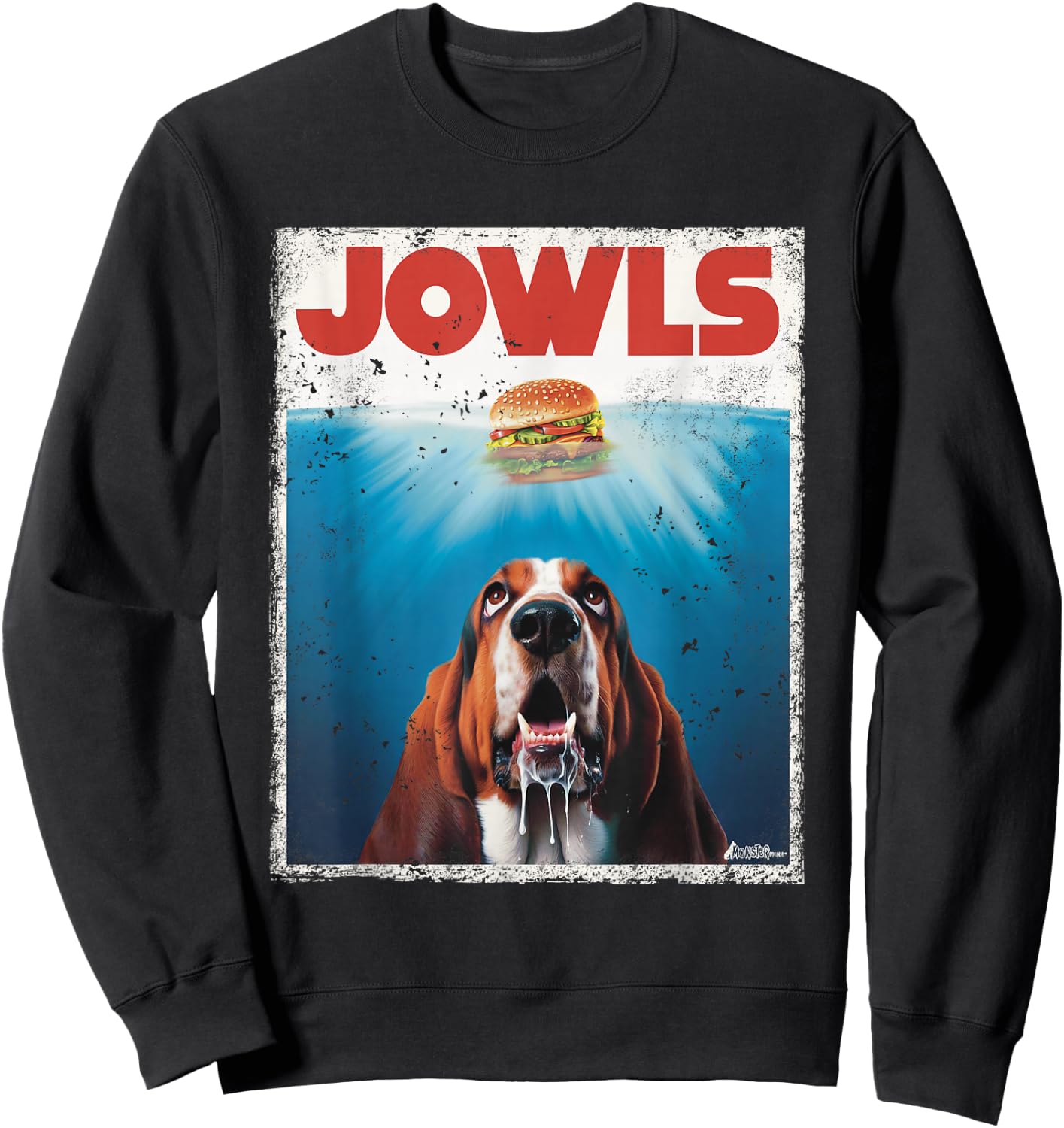 Funny Bassett Hound Dog Jowls Burger, Puppy Dog Eyes Dog Mom Sweatshirt - Sweatshirt | Black