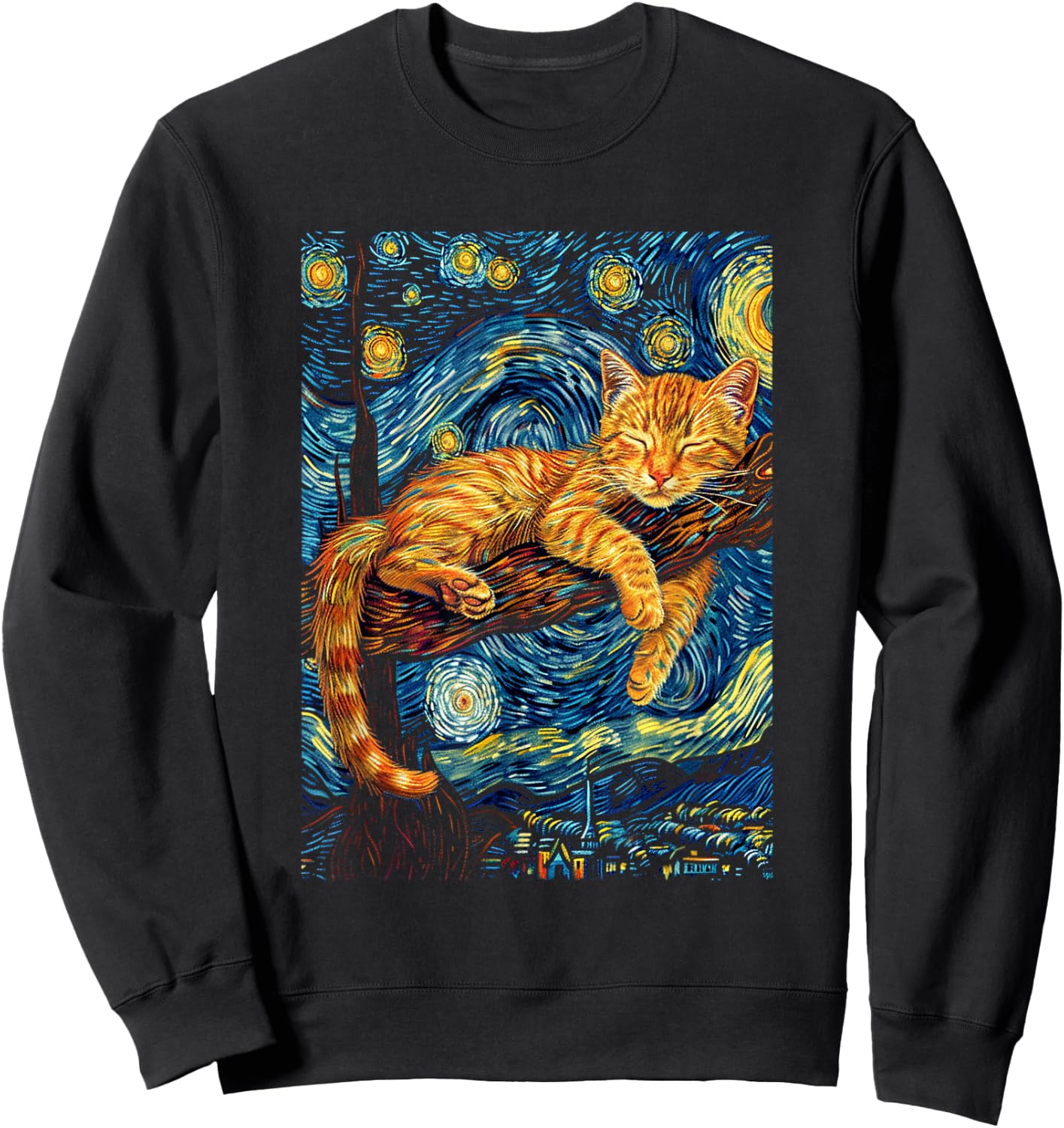 Cat Starry Night Van Gogh Cat for Cat Lover Cat Mom Cat Dad Sweatshirt - Sweatshirt | Black