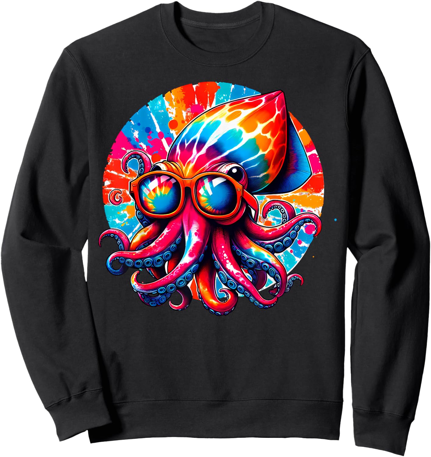 Cool Graphic Tie Dye Sunglasses Squid Illustration Art Sweatshirt - Sweatshirt | Black