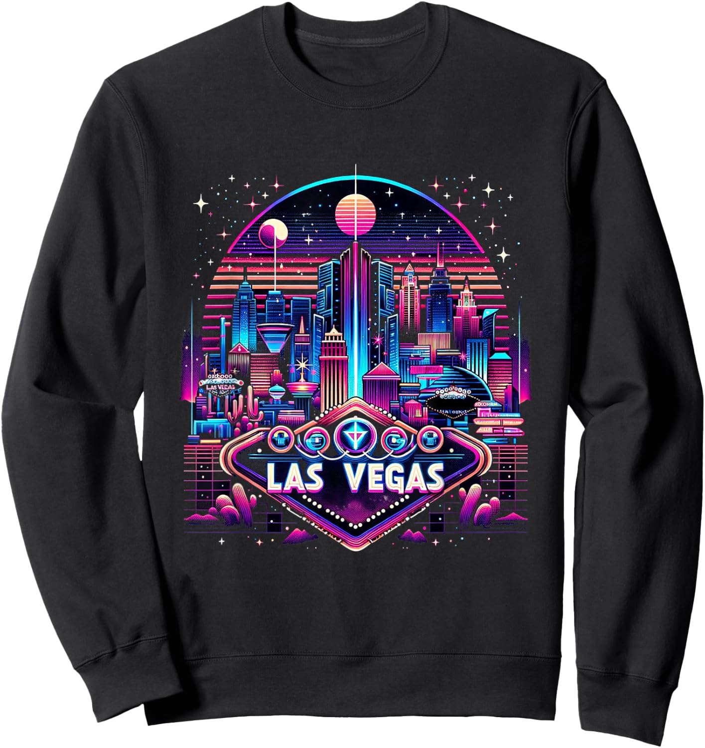 Las Vegas Nevada Shirt NV Family Trip 90s Retro City Skyline Sweatshirt - Sweatshirt | Black