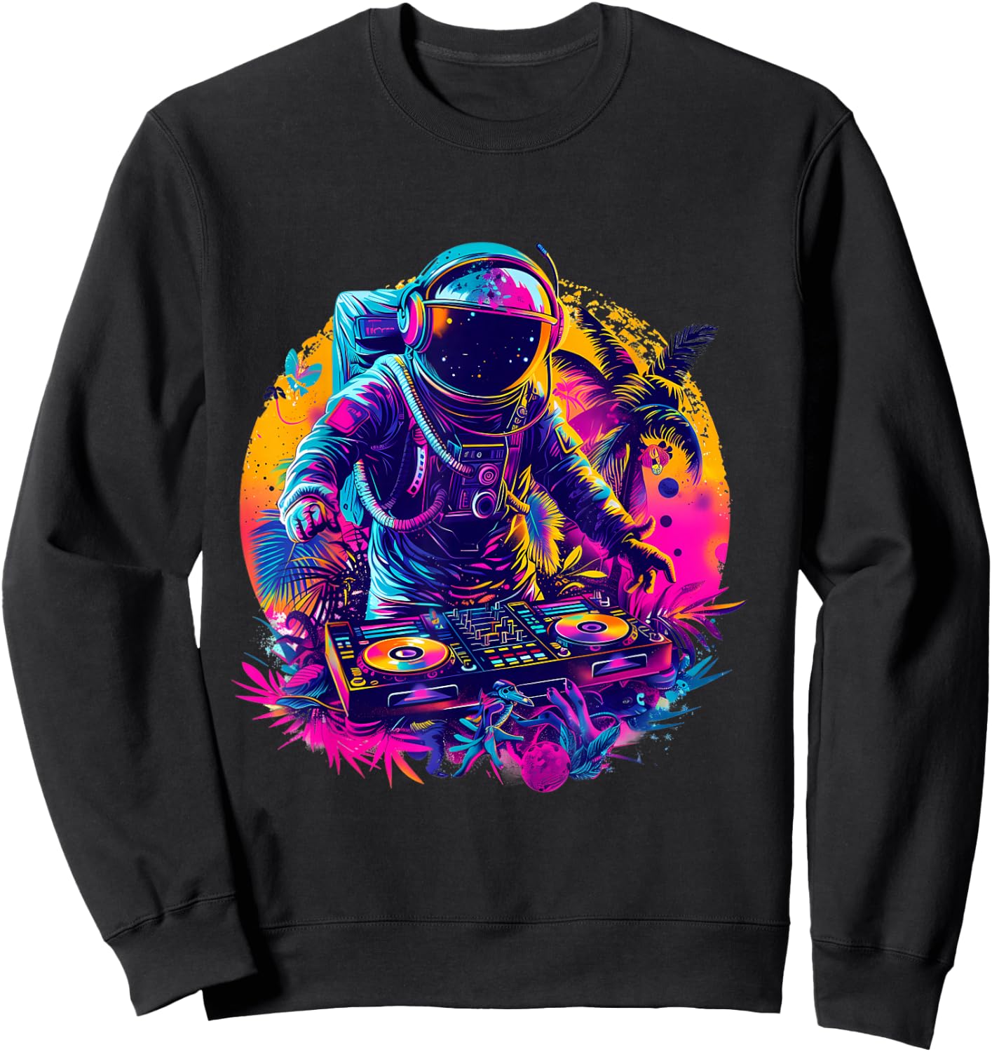 Astronaut DJ Tropical Turntable DJ Astronaut Beatmaker EDM Sweatshirt - Sweatshirt | Black