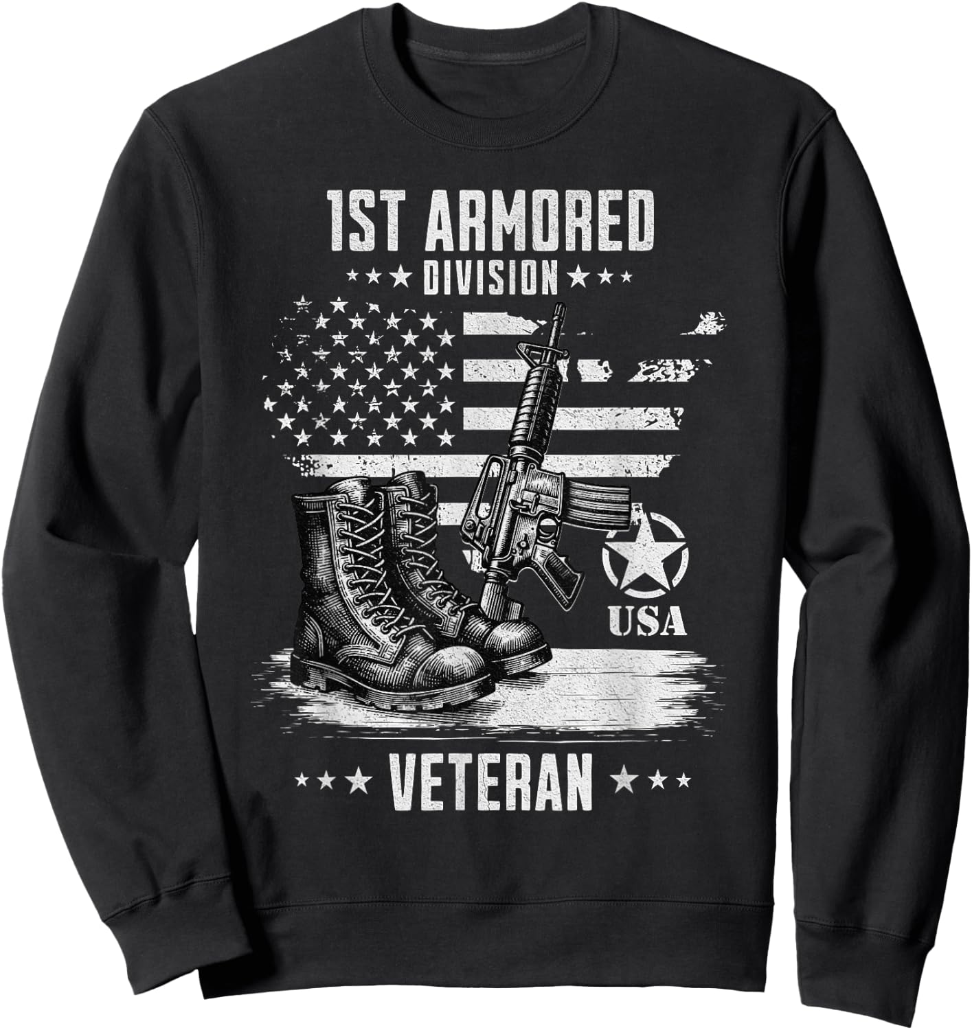 1st Armored Division Veteran Military Veteran Distressed Sweatshirt - Sweatshirt | Black