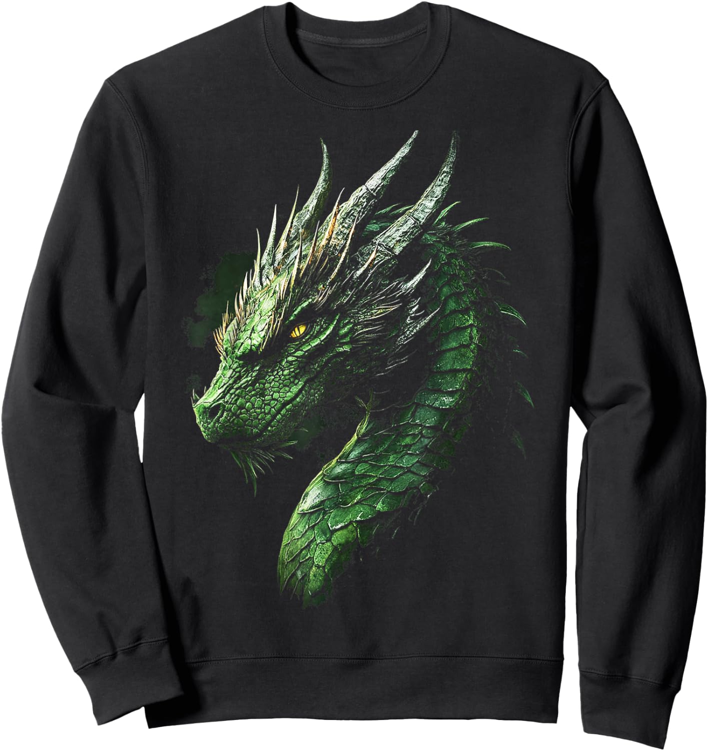 Green Dragon Motif Mythical Illustration Green Dragon Sweatshirt - Sweatshirt | Black