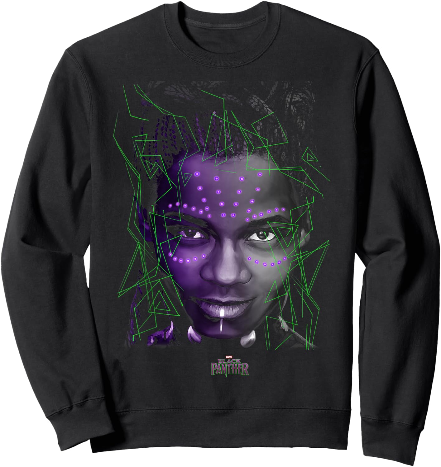 Marvel Black Panther Movie Shuri Neon Glow Graphic Sweatshirt - Sweatshirt | Black
