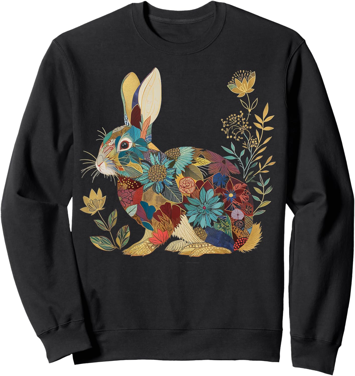 Bunny Floral Rabbit Colourful Flowers Easter Vintage Cute Sweatshirt - Sweatshirt | Black