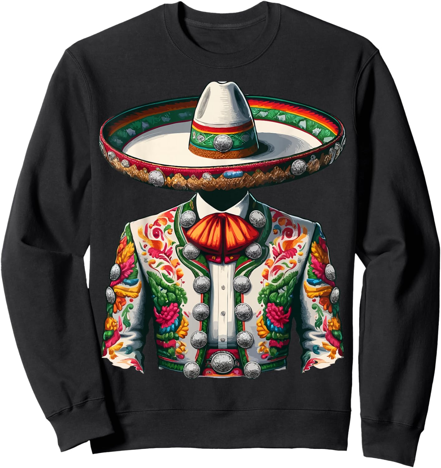 Vibrant Mexican Charro Suit Traditional Mariachi Sweatshirt - Sweatshirt | Black