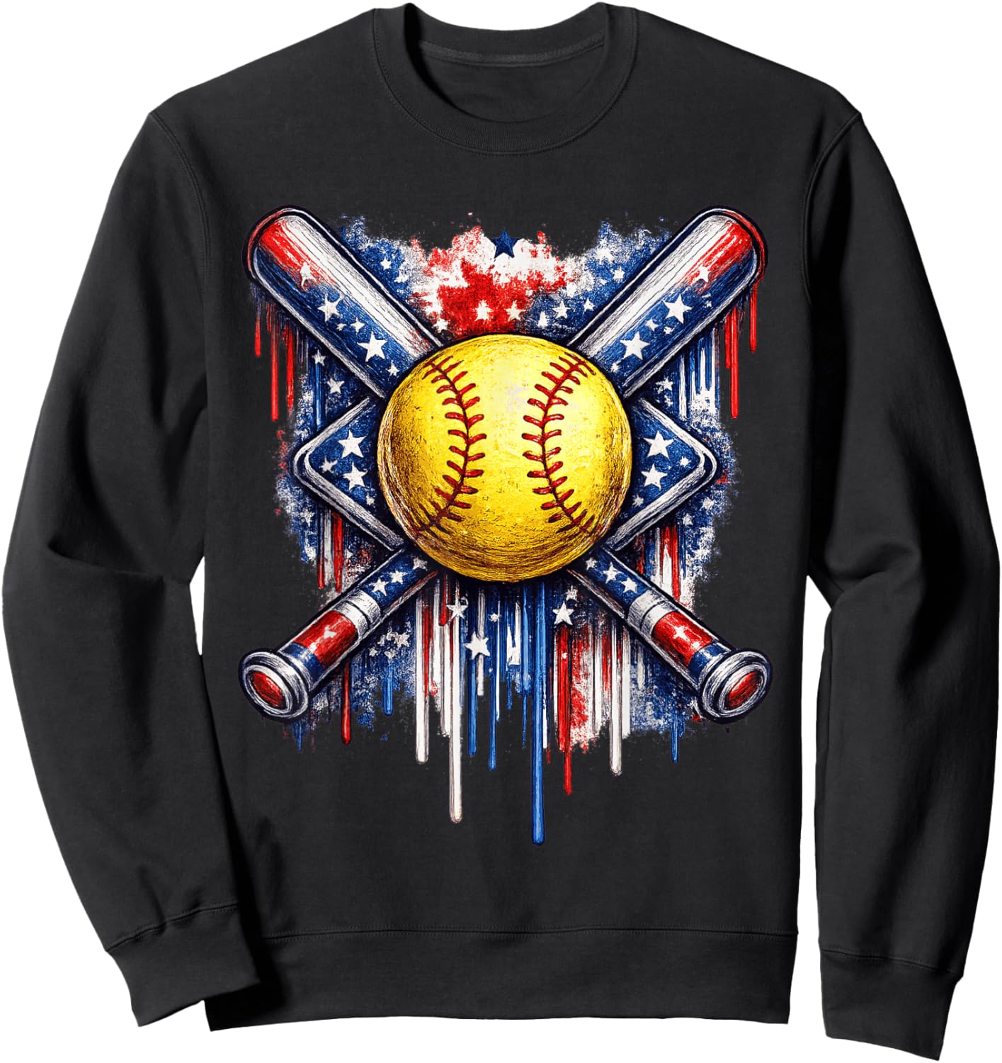 Softball Drip Ice Cream American Flag 4th of July Sweatshirt - Sweatshirt | Black