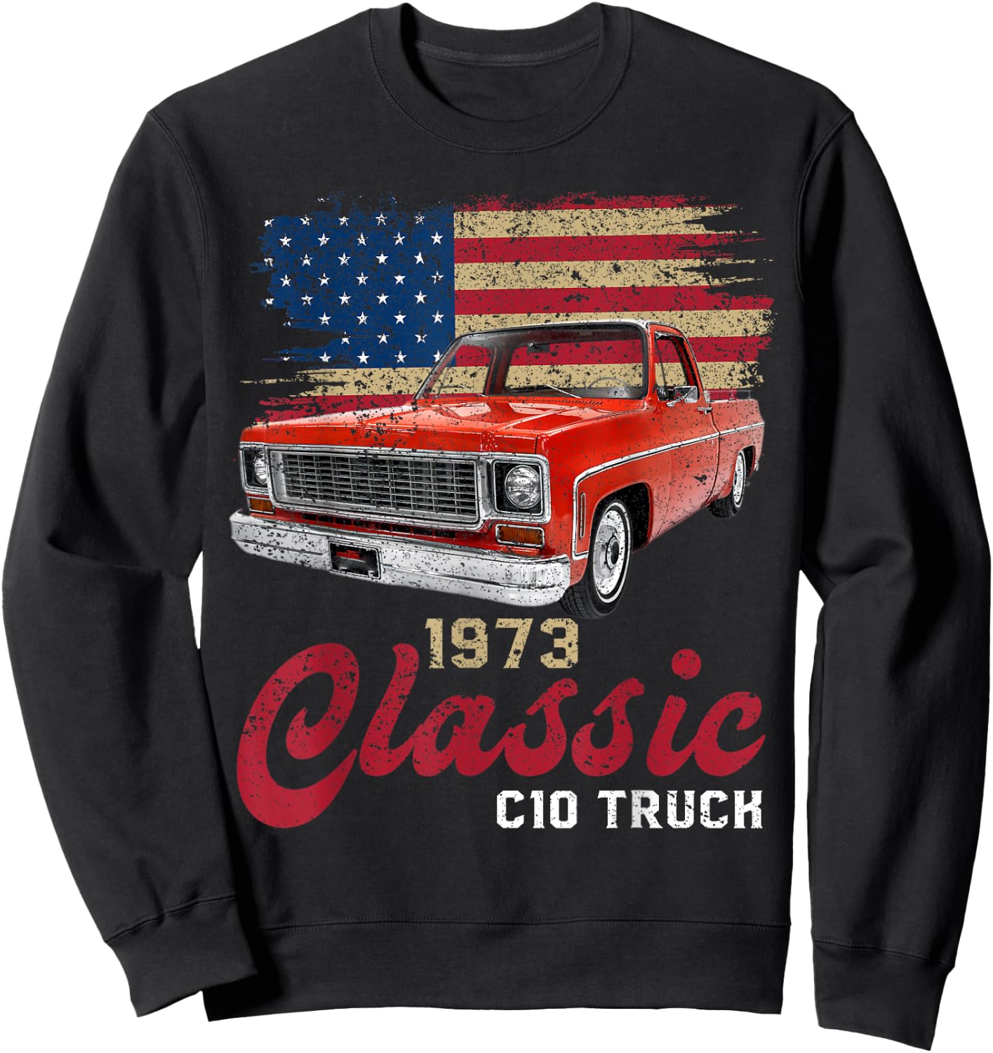 1973 73 c10 truck American Flag Sweatshirt - Sweatshirt | Black