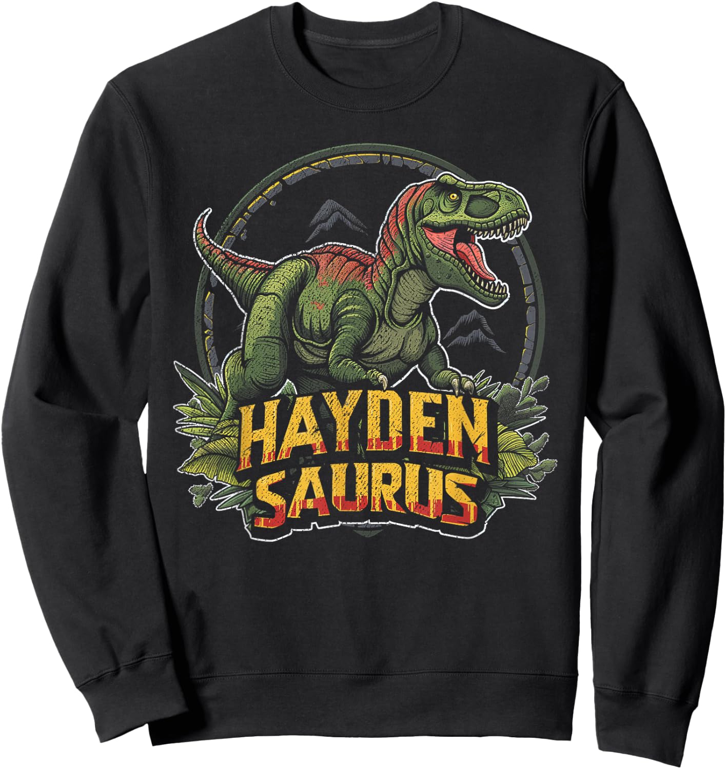 Hayden Saurus Funny Personalized Dinosaur T Rex Boys Name Sweatshirt - Sweatshirt | Black